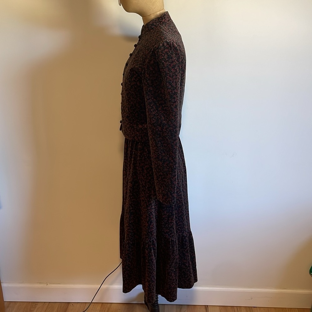 VTG Lanz Velvet Skirt Set Black Micro Floral Jacket Cottage Grandma Feminine - Picture 9 of 16